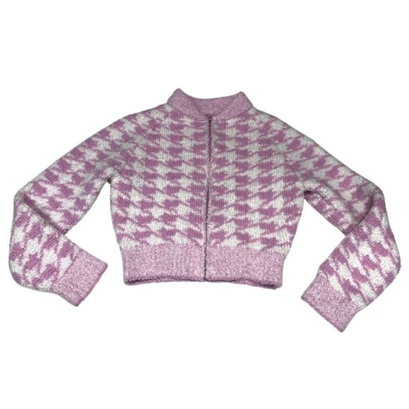 Skims Cozy Knit Zip Up Pink Houndstooth Size S/M - Picture 8 of 8